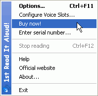 1st Read It Aloud! меню в трее
