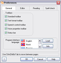 Preferences window